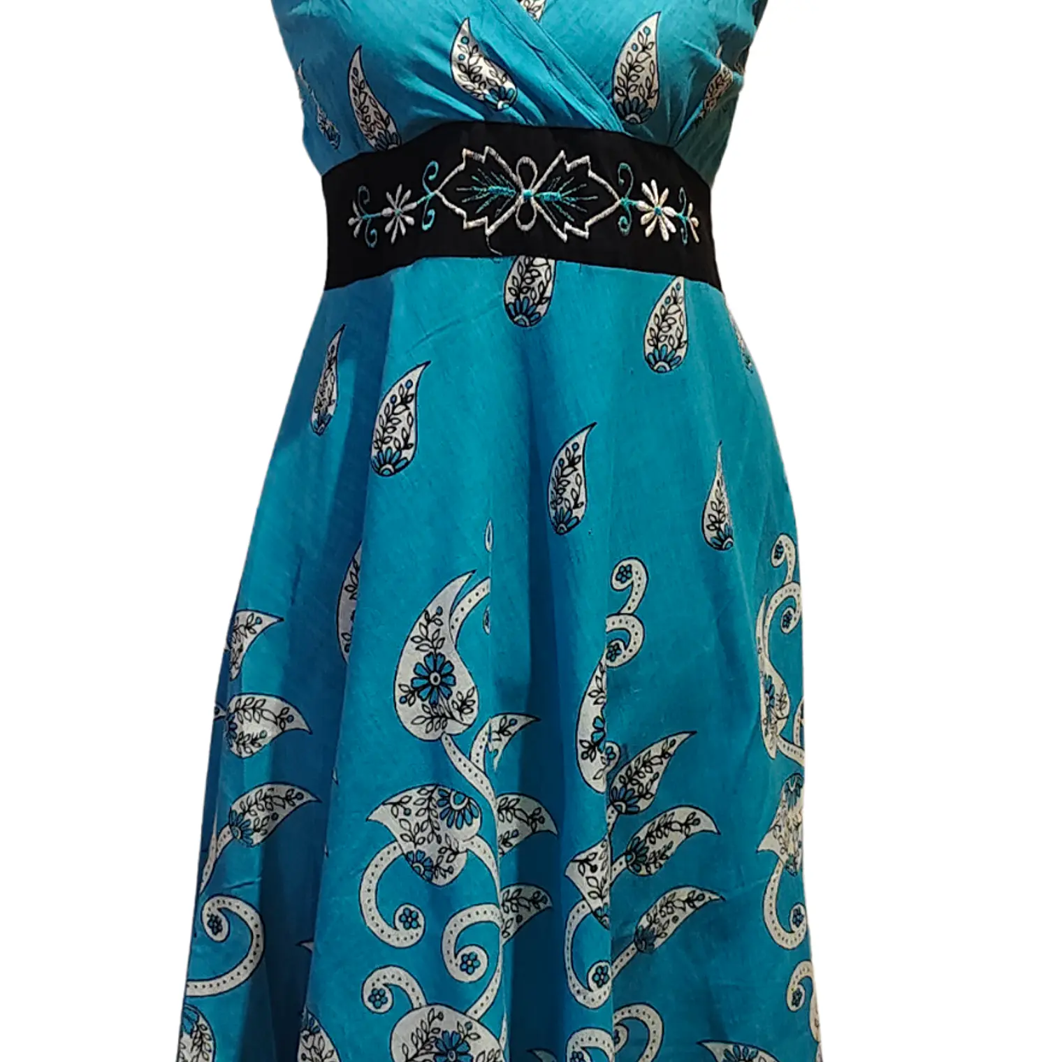 Vestido Algodon Calipso pretina Negra con flores talla S-M 1