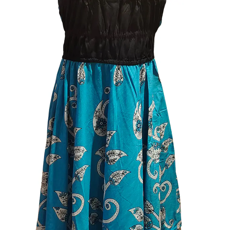 Vestido Algodon Calipso pretina Negra con flores talla S-M 2