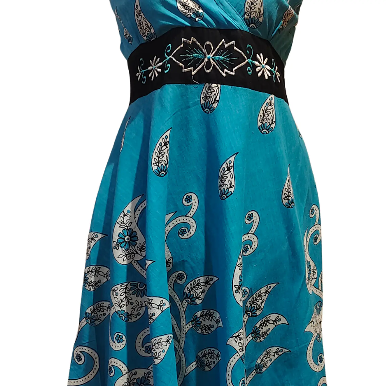 Vestido Algodon Calipso pretina Negra con flores talla S-M 3