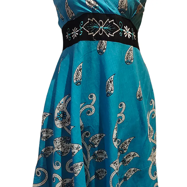 Vestido Algodon Calipso pretina Negra con flores talla S-M 3