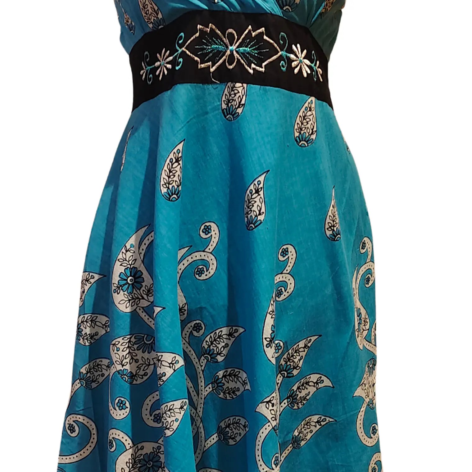 Vestido Algodon Calipso pretina Negra con flores talla S-M 5