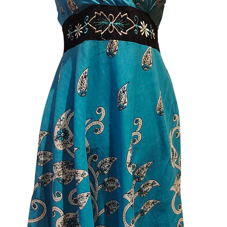 Vestido Algodon Calipso pretina Negra con flores talla S-M 5