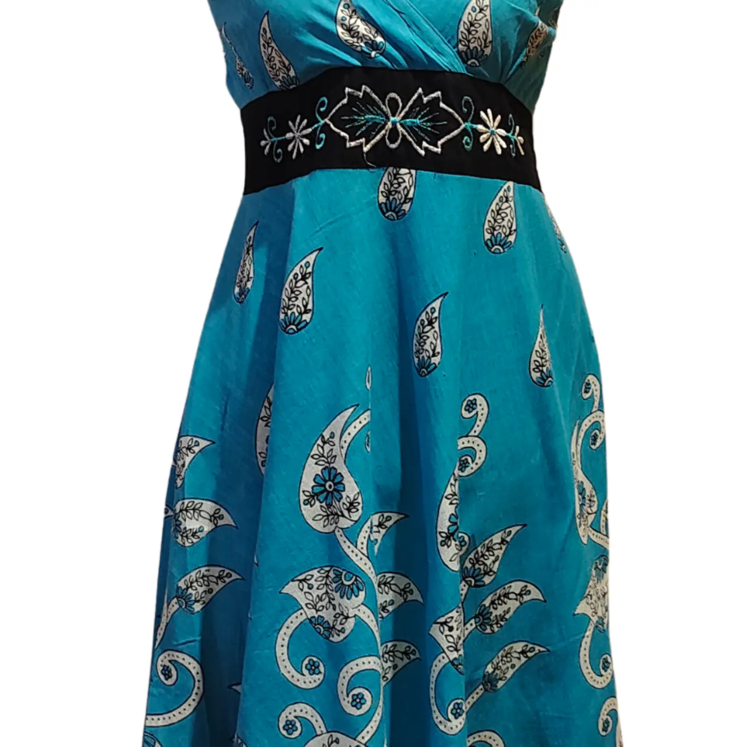 Vestido Algodon Calipso pretina Negra con flores talla S-M 7