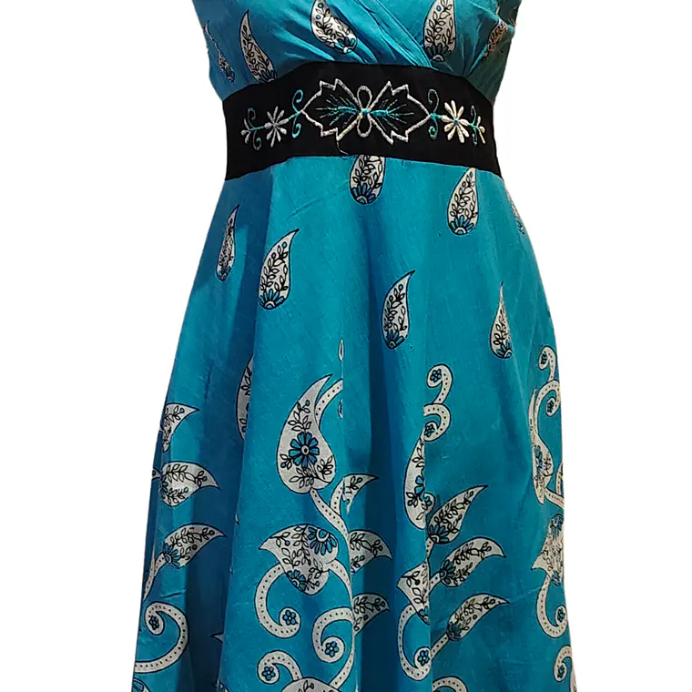 Vestido Algodon Calipso pretina Negra con flores talla S-M 7