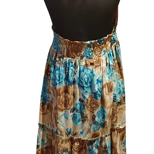 Vestido Algodon Turquesa con flores cafe talla L