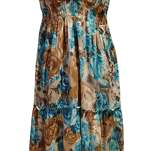 Vestido Algodon Turquesa con flores cafe talla L