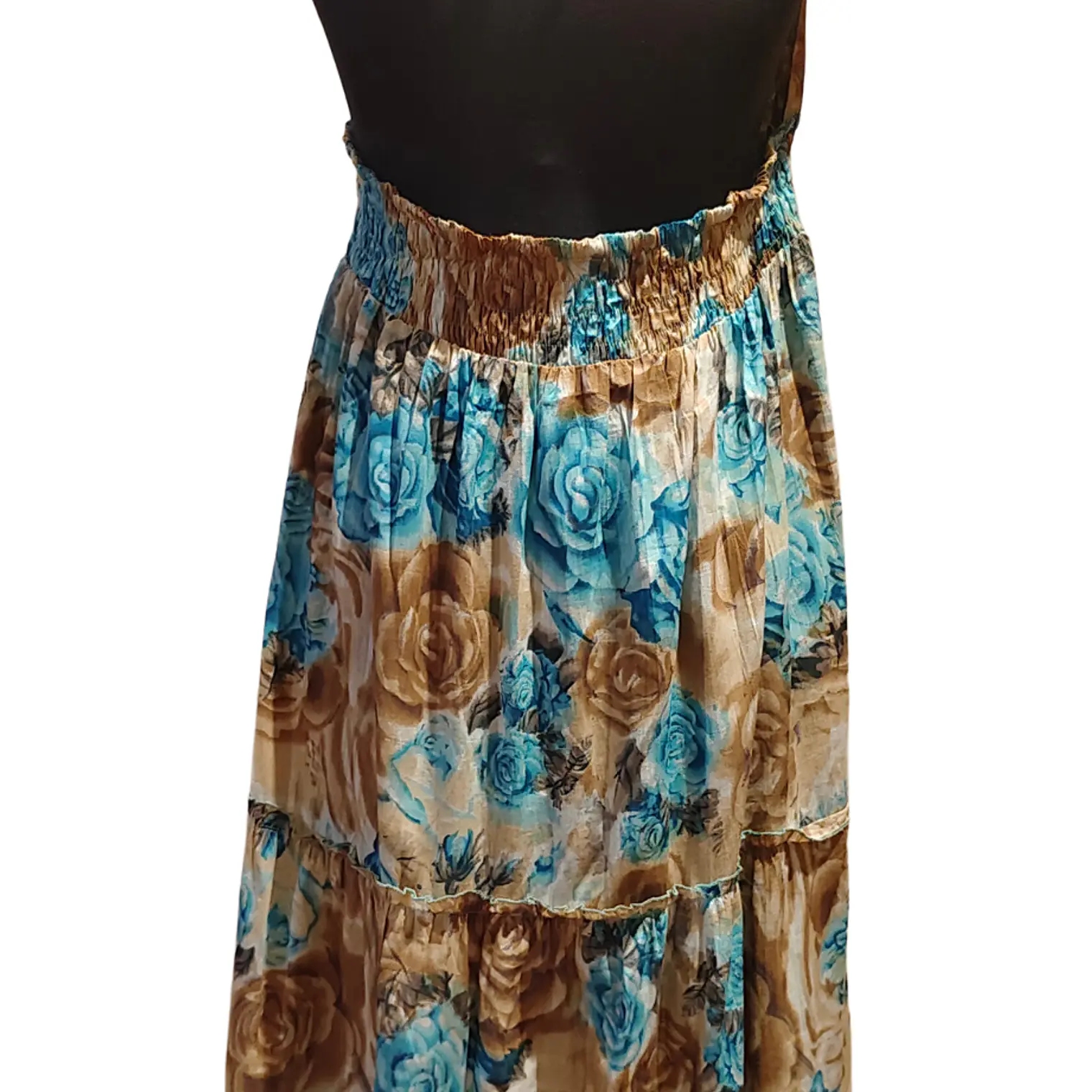 Vestido Algodon Turquesa con flores cafe talla L 4