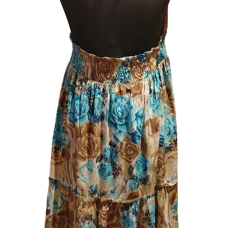Vestido Algodon Turquesa con flores cafe talla L 8