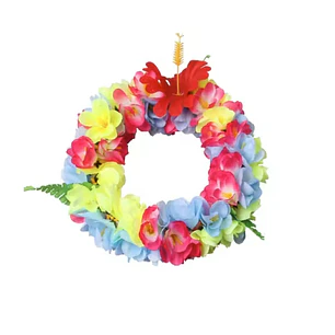 Corona De Flores Celeste con amarillo y fucsia elasticada