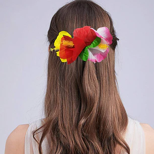 Flor Pinza 3 Hibiscos Amarillo, Rojo Y Blanco Fucsia