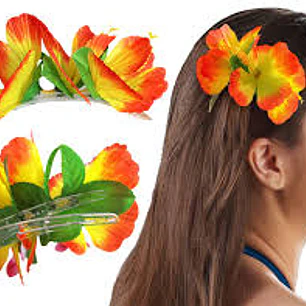 Flor Pinza 3 Hibiscos Naranjo / amarillo