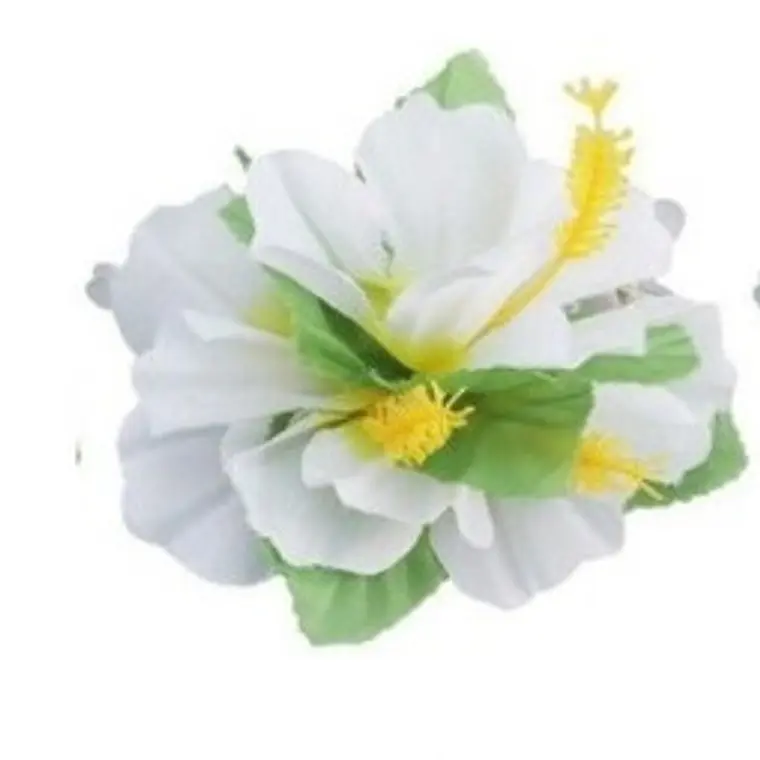 Pack 8 Flor Pinza 3 Hibiscos Blanco / Amarillo tela Para Cabello 1