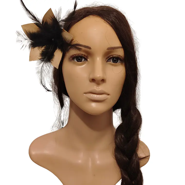 Pinche Para Cabello Flor De Pandanus 10cm con 5 plumas negras 1
