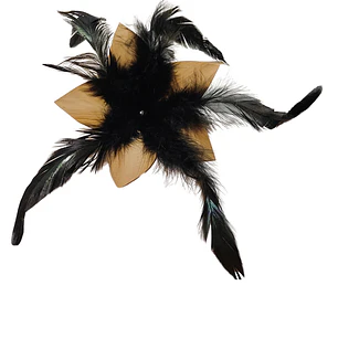 Pinche Para Cabello Flor De Pandanus 10cm con 5 plumas negras largas