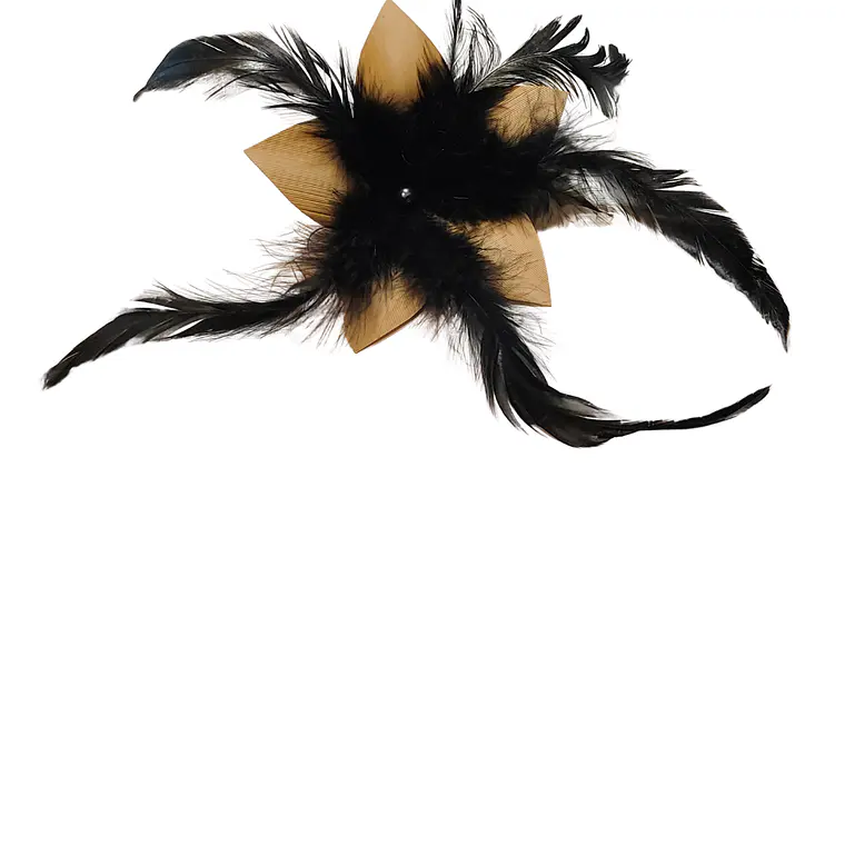 Pinche Para Cabello Flor De Pandanus 10cm con 5 plumas negras largas 5