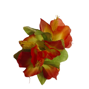 Flor Pinza 3 Hibiscos Naranjo / amarillo pinza metalica