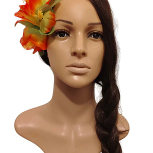 Flor Pinza 3 Hibiscos Naranjo / amarillo pinza metalica