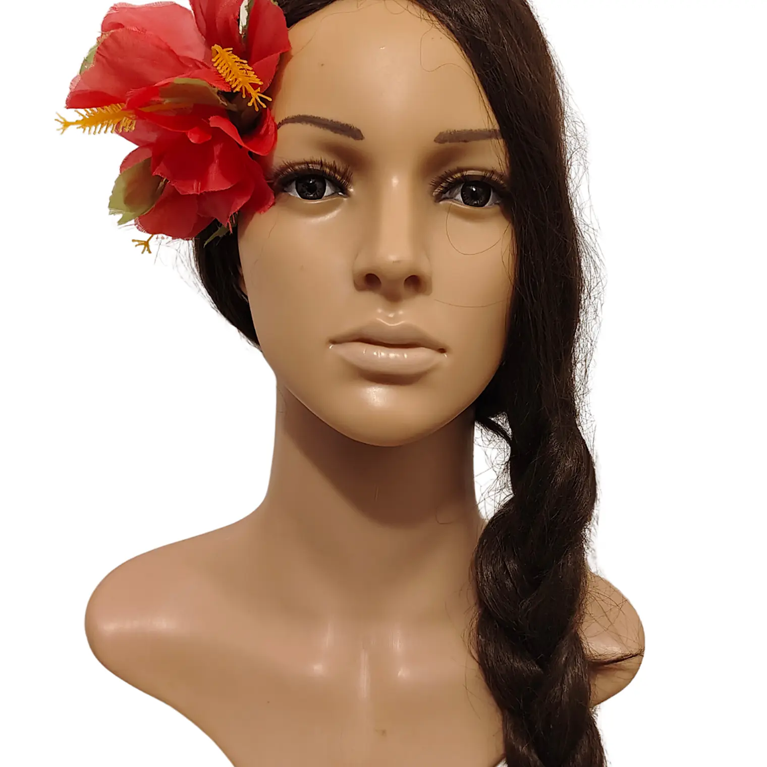 Flor Pinza metalica 3 Hibiscos Fucsia de tela Para El Cabello 2