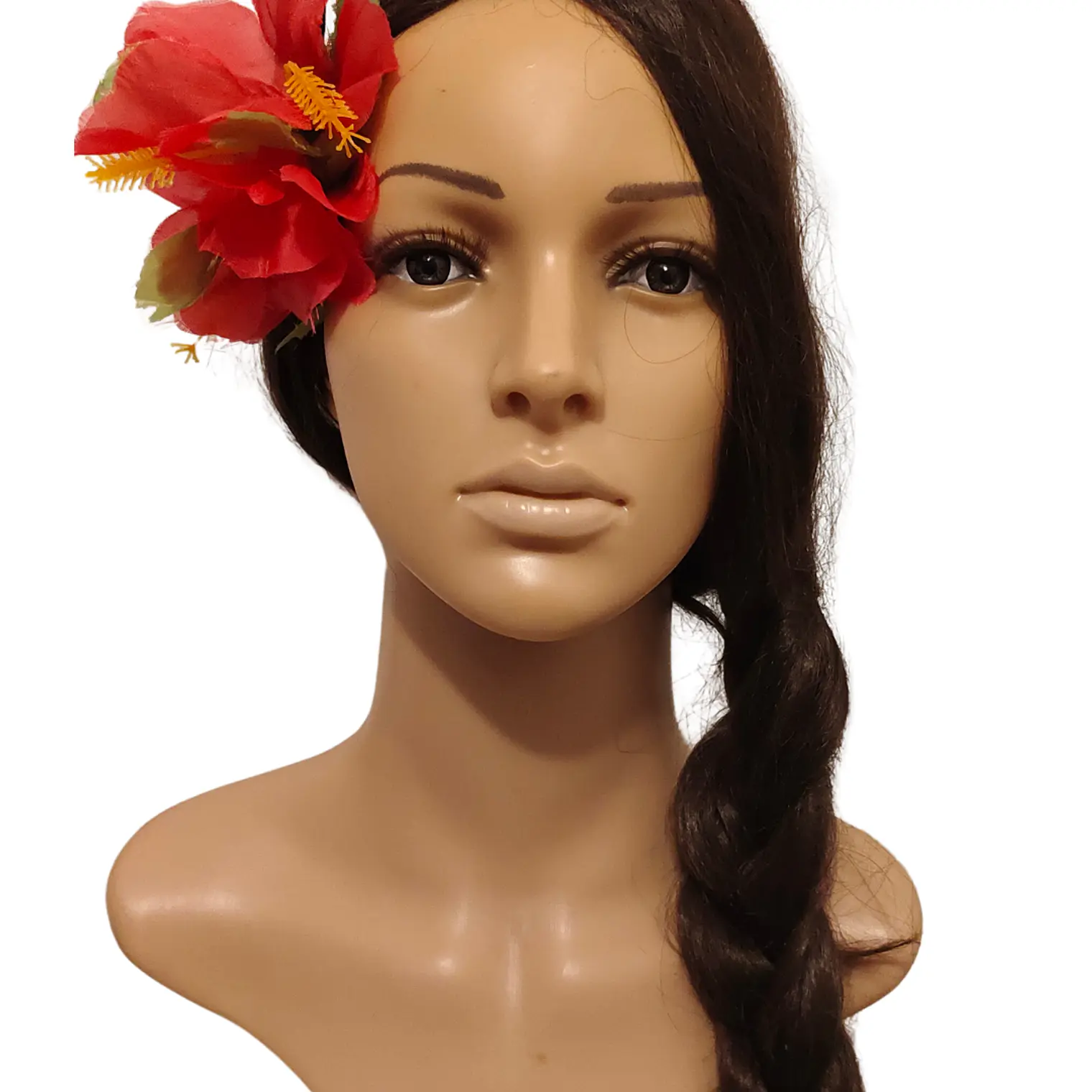Flor Pinza metalica 3 Hibiscos Fucsia de tela Para El Cabello 5
