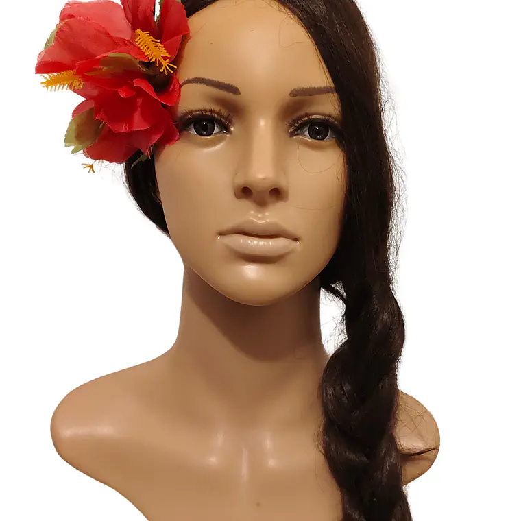 Flor Pinza metalica 3 Hibiscos Fucsia de tela Para El Cabello 5