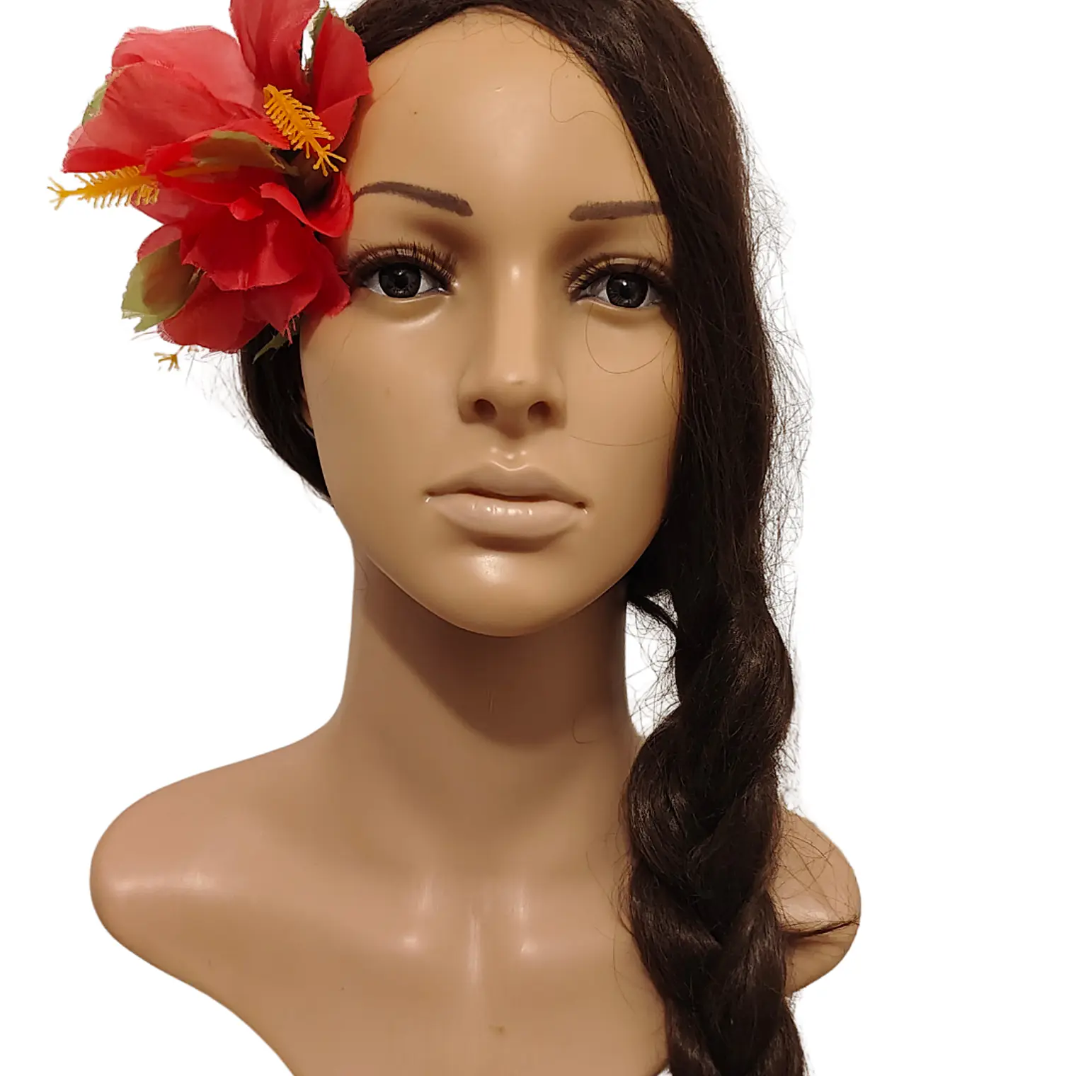 Flor Pinza metalica 3 Hibiscos Fucsia de tela Para El Cabello 6