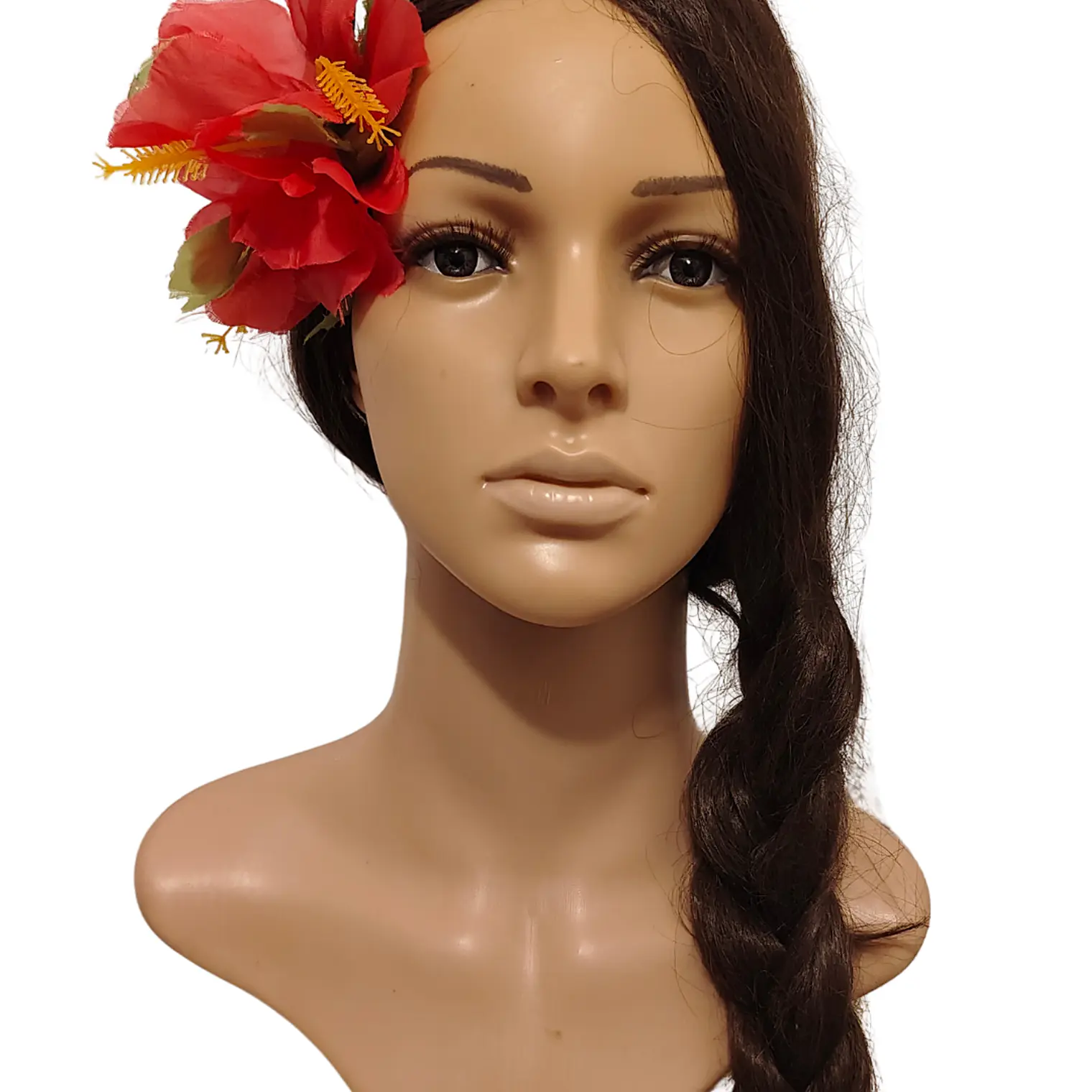 Flor Pinza metalica 3 Hibiscos Fucsia de tela Para El Cabello 8