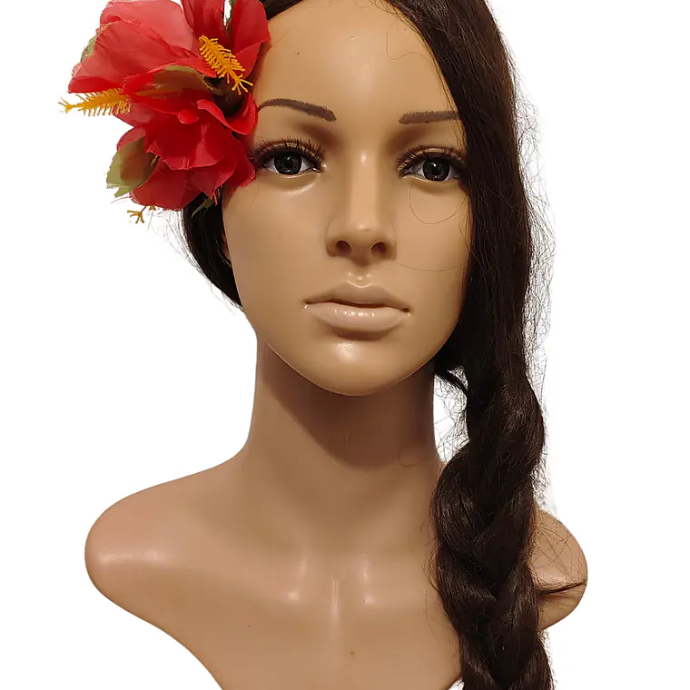 Flor Pinza metalica 3 Hibiscos Fucsia de tela Para El Cabello 8