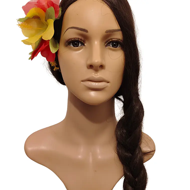 Flor Pinza metalica 3 Hibiscos Fucsia / Amarillo de tela Para El Cabello 3