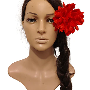 Flor con palito 1 rosa sevillana roja para el cabello