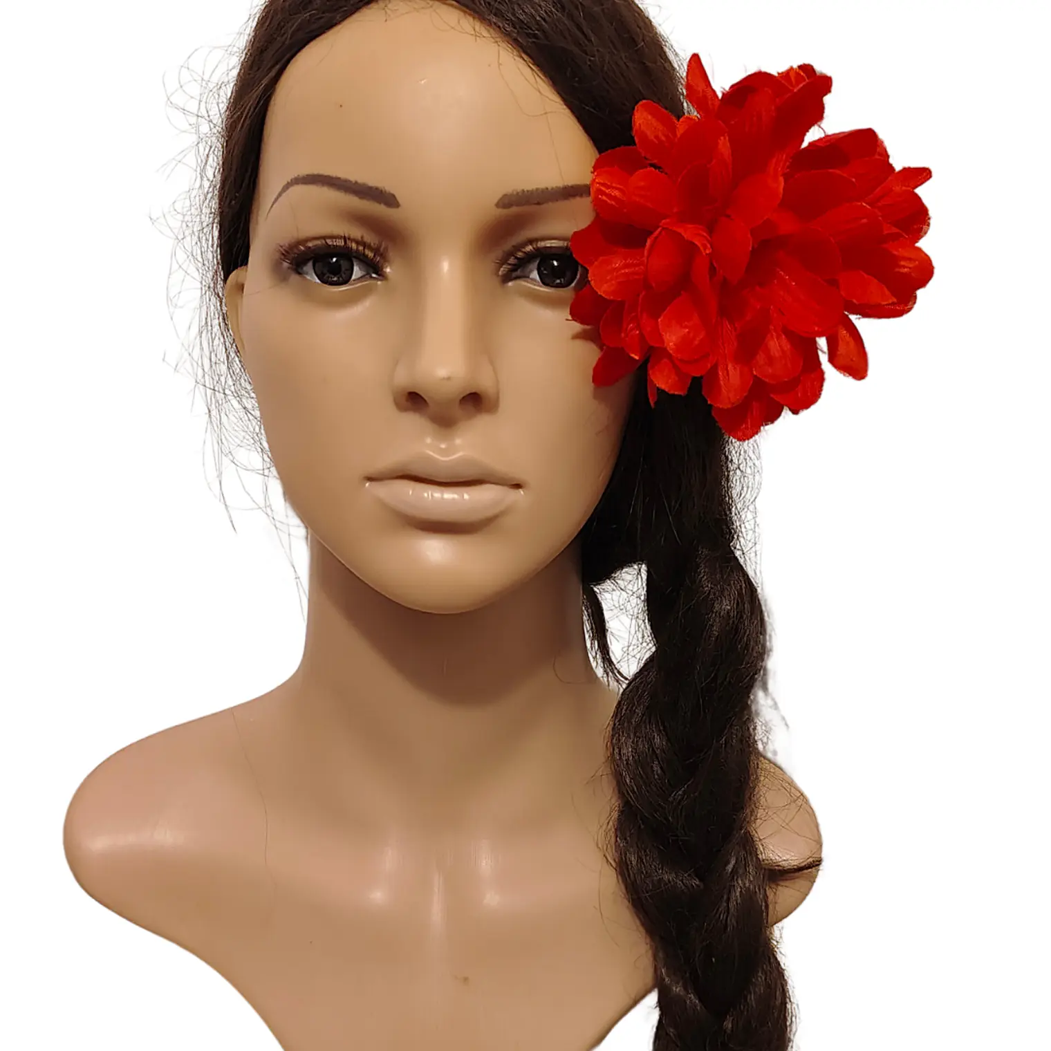 Flor con palito 1 rosa sevillana roja para el cabello 6