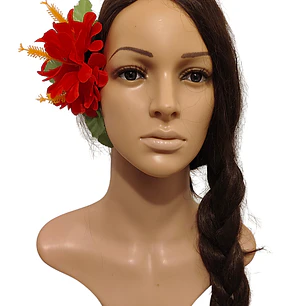 Flor Pinza metalica 3 Flores Rojo de tela con hojas Para El Cabello