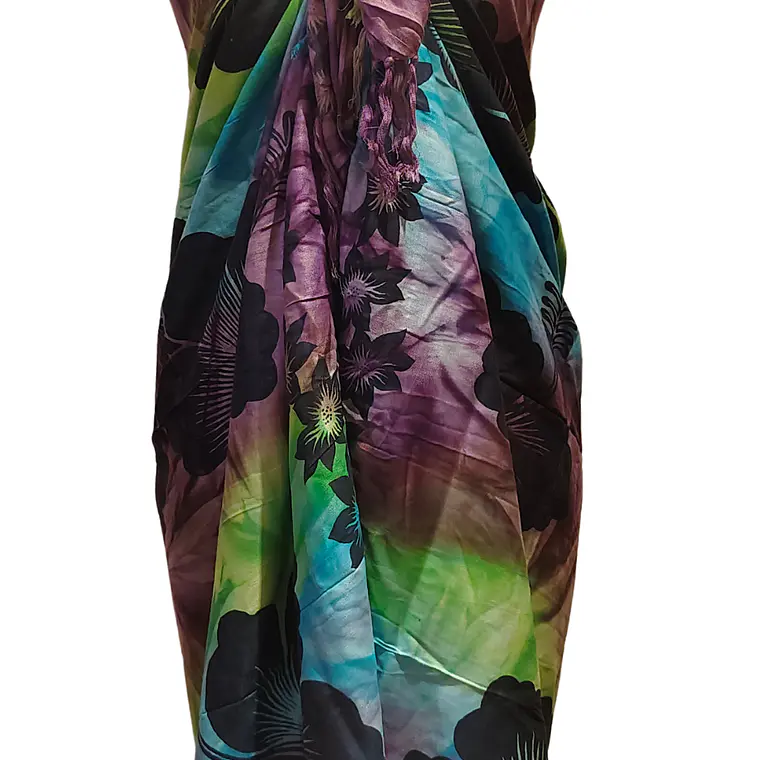 Pareo 2da selección Hibisco matizado Verde/Calipso/morado 1