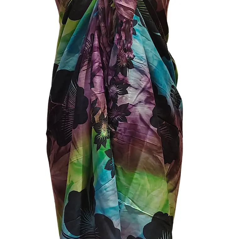 Pareo 2da selección Hibisco matizado Verde/Calipso/morado 5