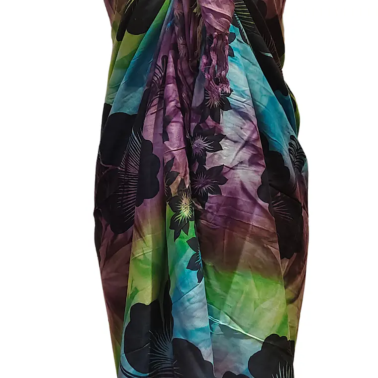 Pareo 2da selección Hibisco matizado Verde/Calipso/morado 6