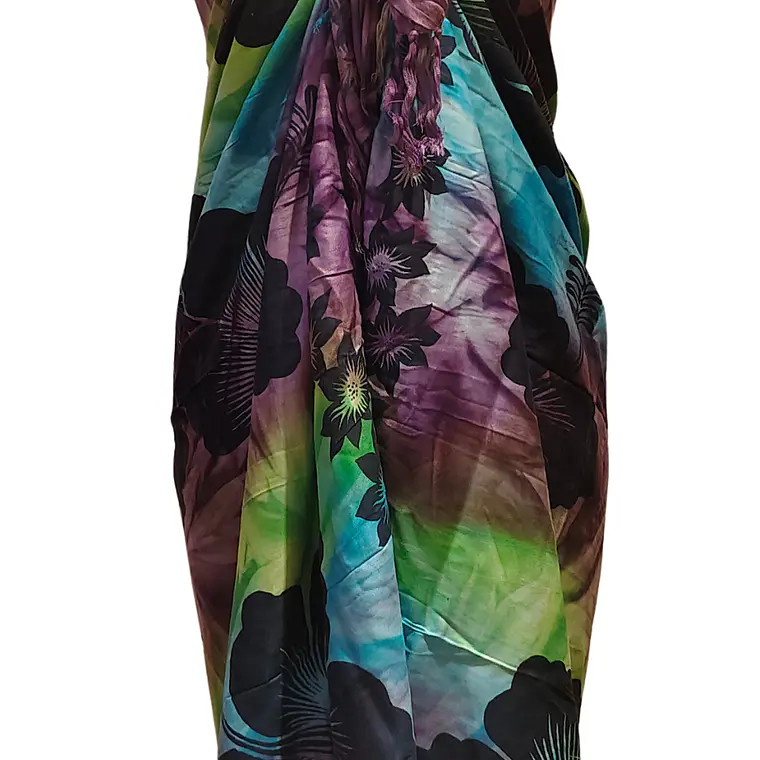 Pareo 2da selección Hibisco matizado Verde/Calipso/morado 8