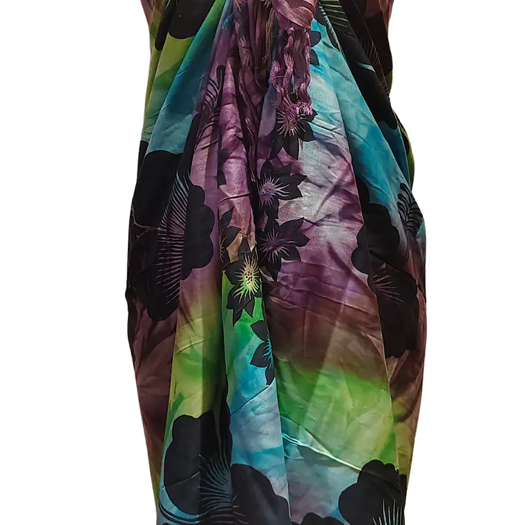 Pareo 2da selección Hibisco matizado Verde/Calipso/morado 10