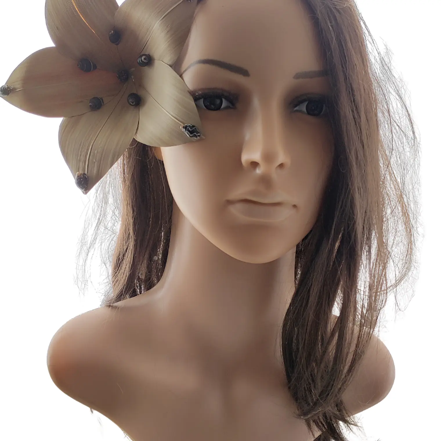 Flor Pandanus Con conchitas negras Para El Cabello 16