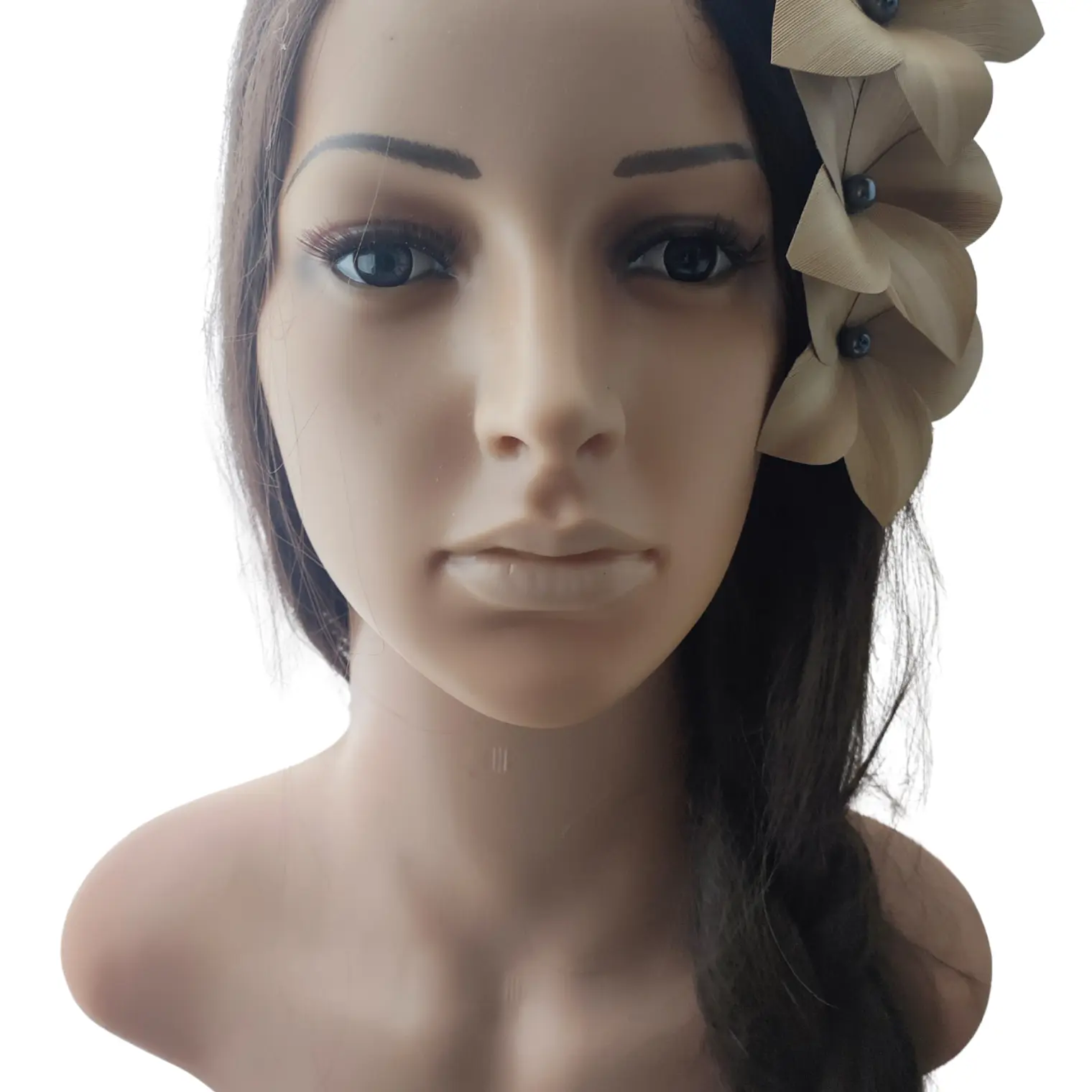 Pinza con 3 Flor Pandanus Con perla de rio Para El Cabello 2