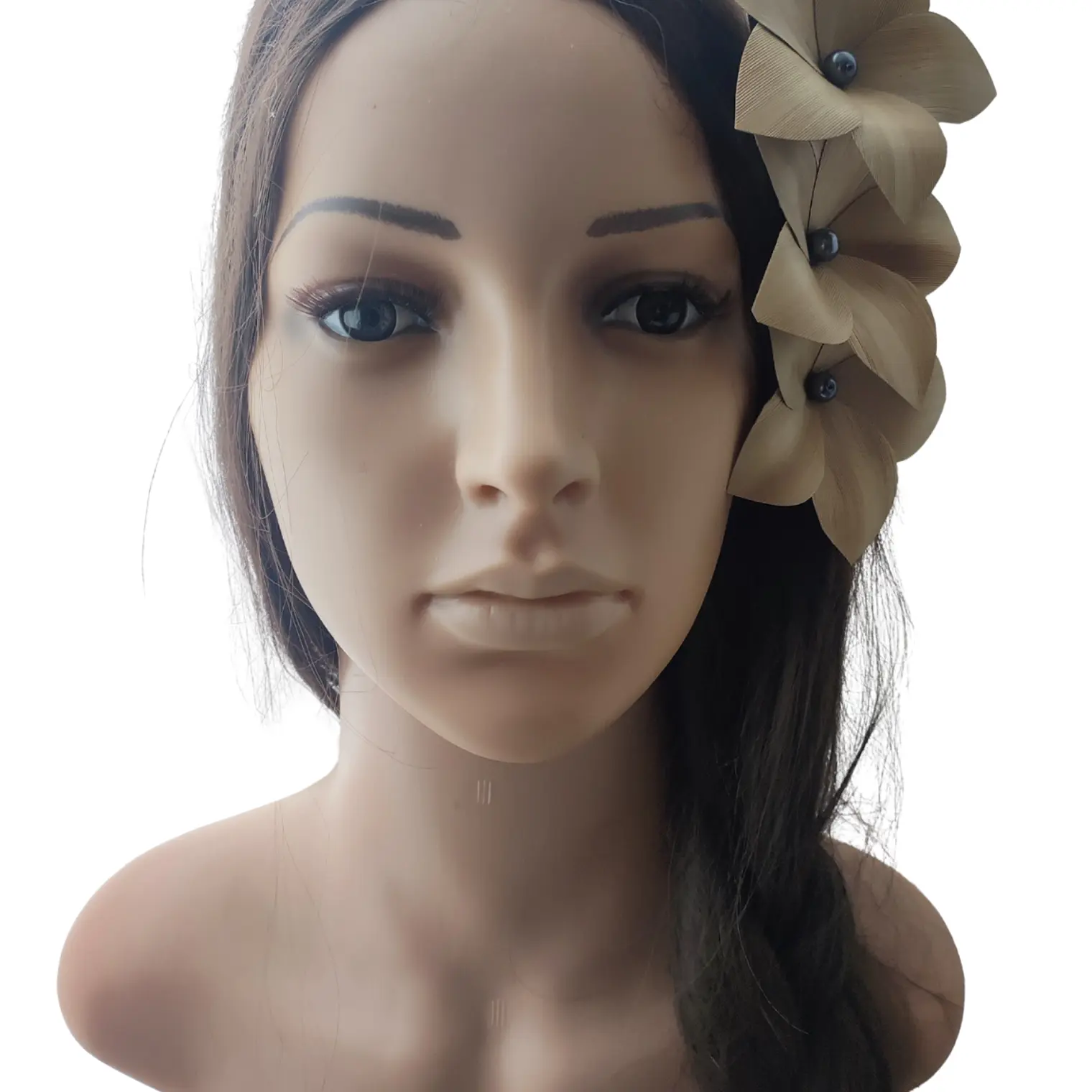 Pinza con 3 Flor Pandanus Con perla de rio Para El Cabello 3