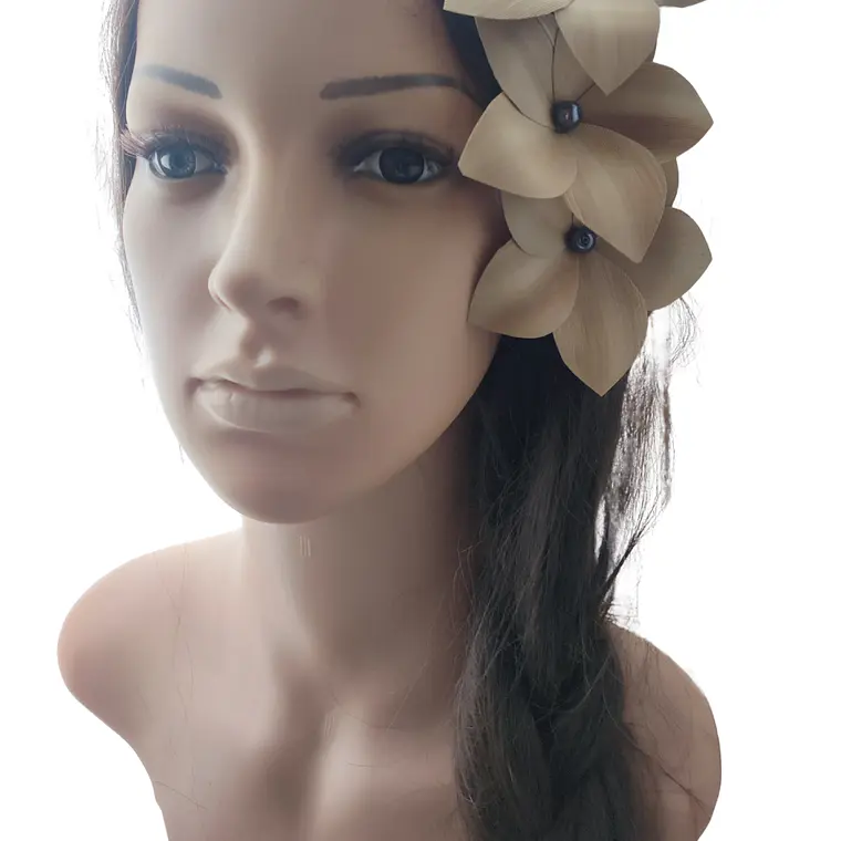 Pinza con 3 Flor Pandanus Con perla de rio Para El Cabello 4