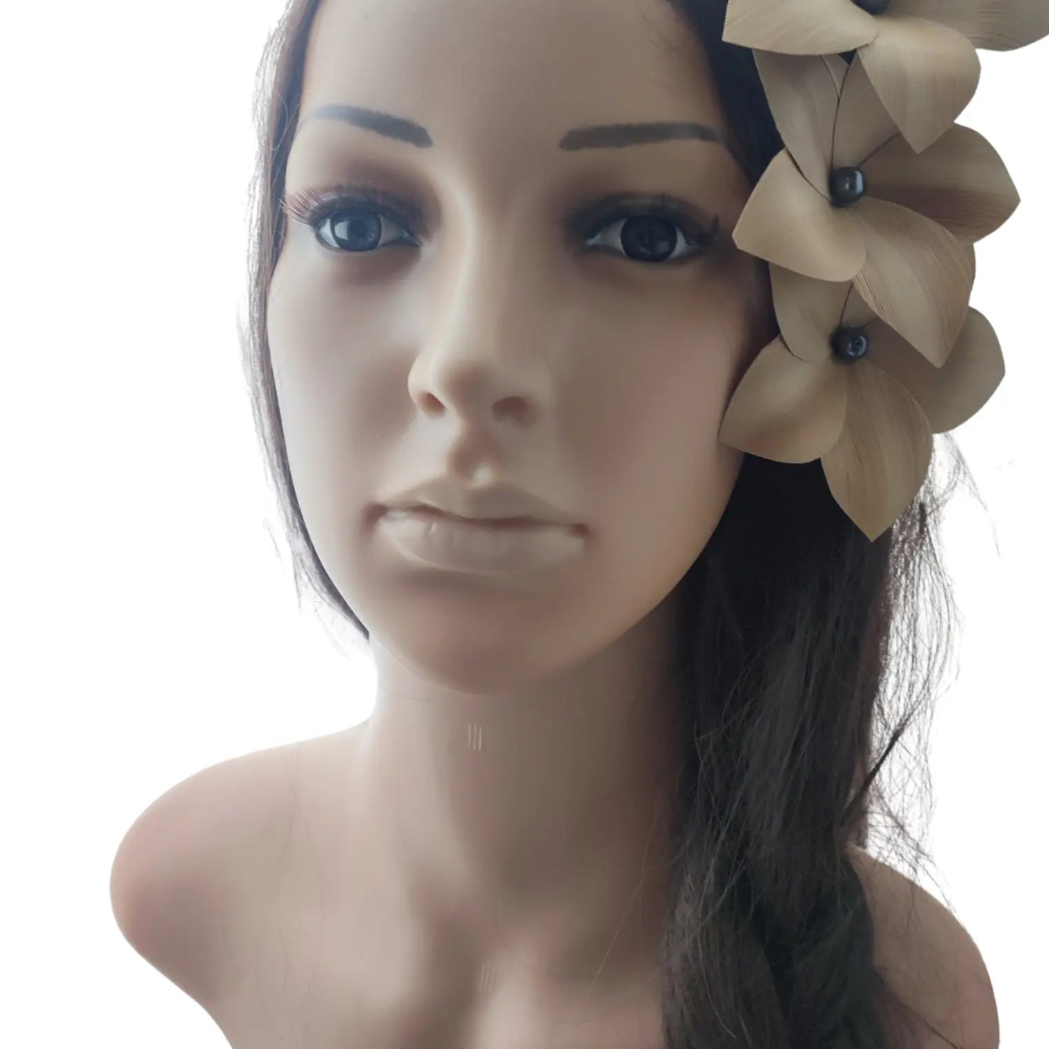 Pinza con 3 Flor Pandanus Con perla de rio Para El Cabello 6