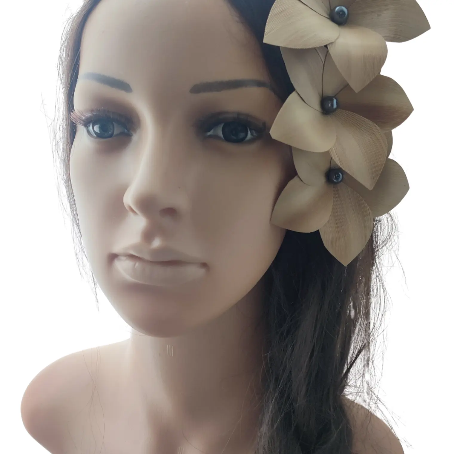 Pinza con 3 Flor Pandanus Con perla de rio Para El Cabello 7