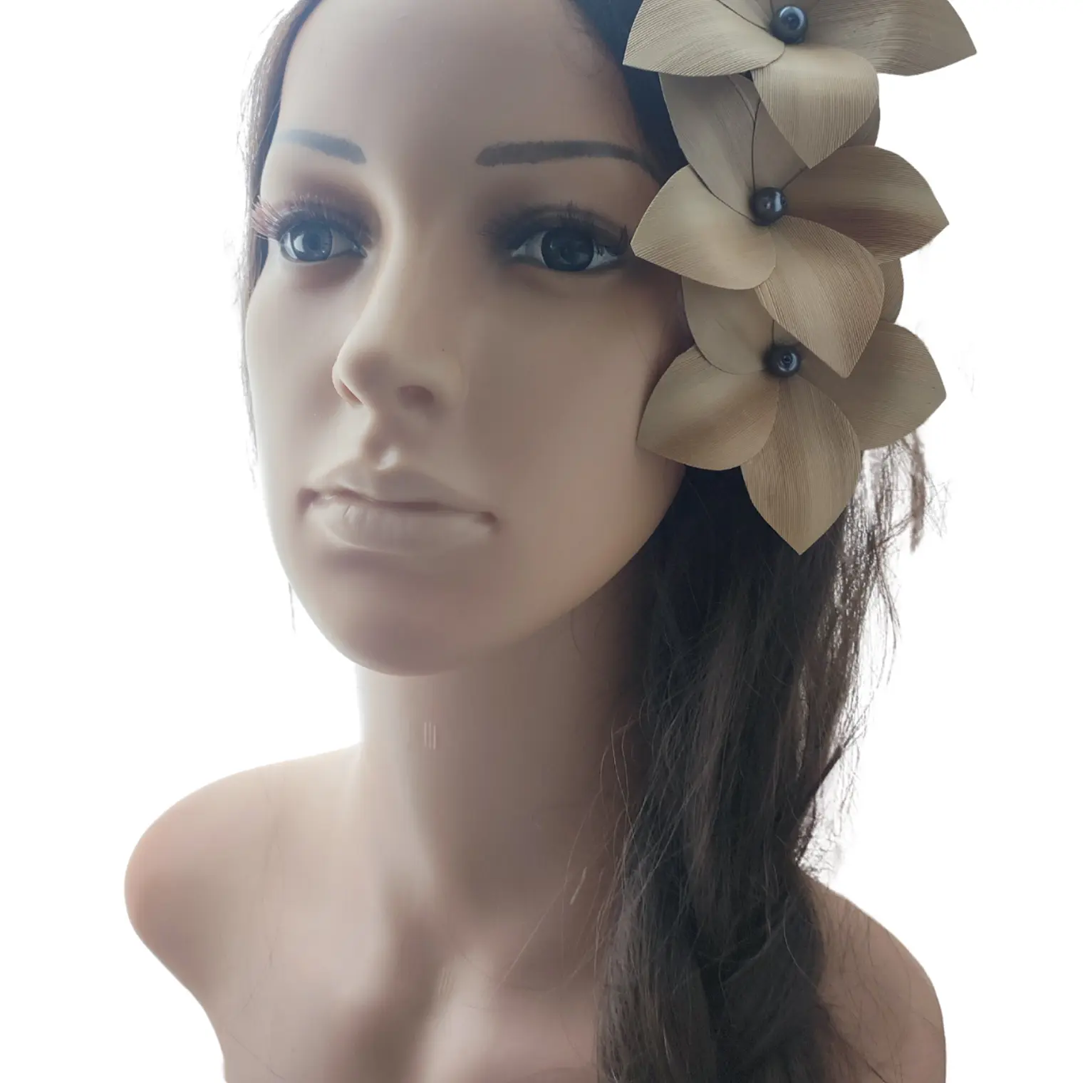 Pinza con 3 Flor Pandanus Con perla de rio Para El Cabello 8