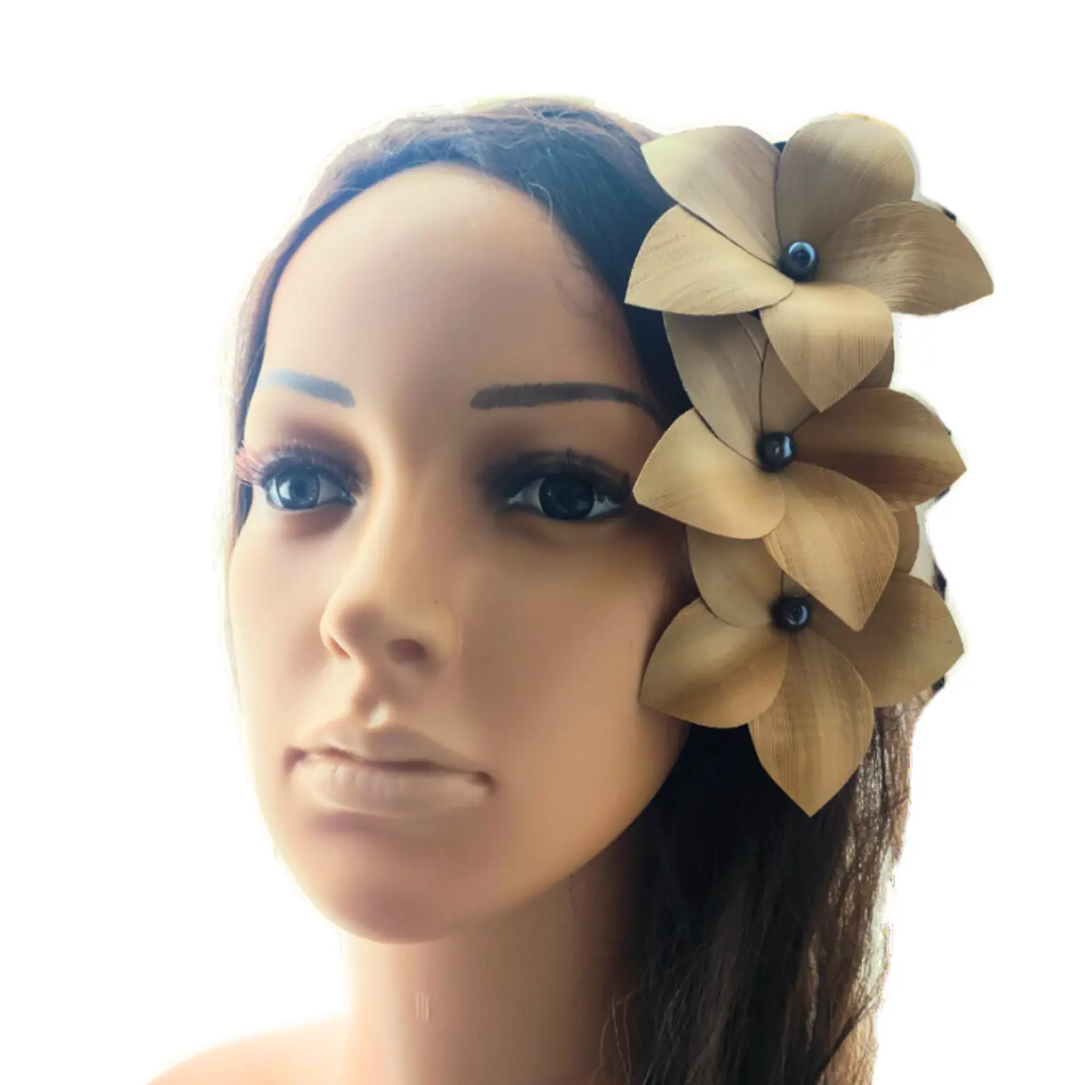 Pinza con 3 Flor Pandanus Con perla de rio Para El Cabello 9