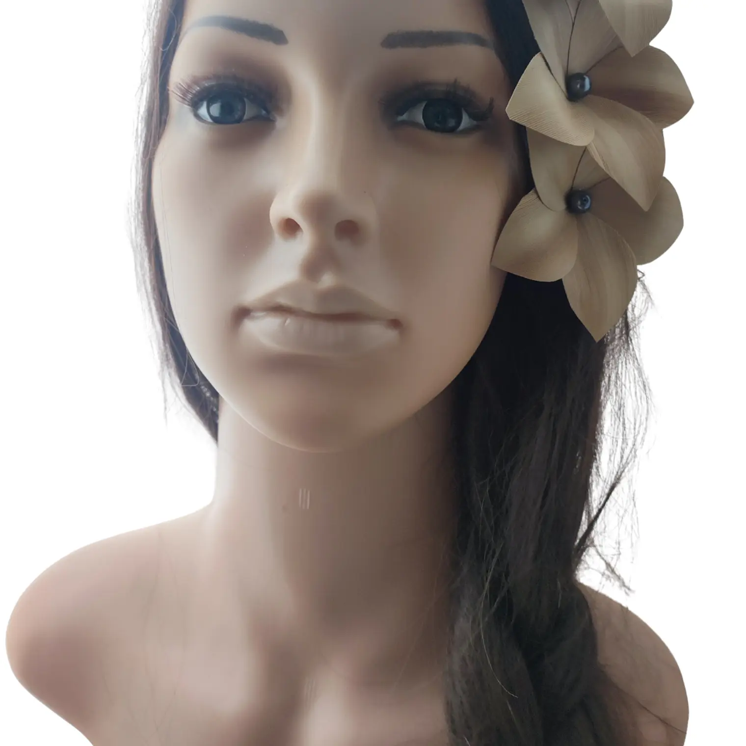 Pinza con 3 Flor Pandanus Con perla de rio Para El Cabello 11