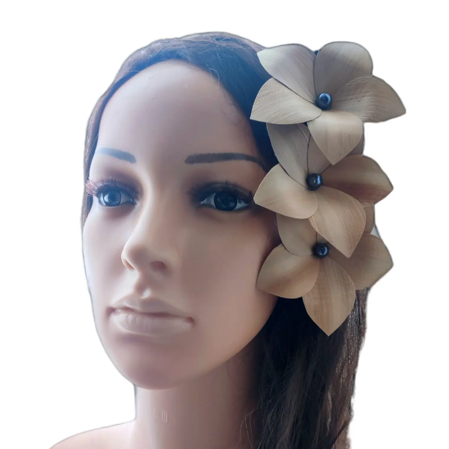 Pinza con 3 Flor Pandanus Con perla de rio Para El Cabello 13