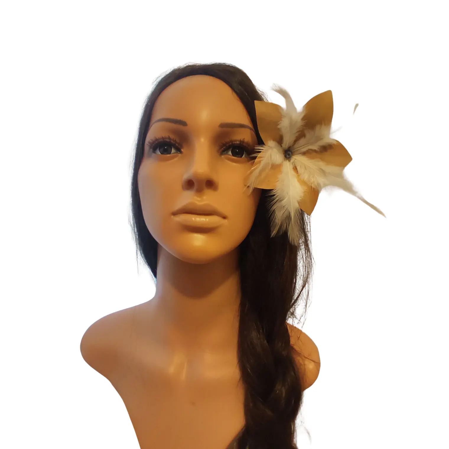 Flor Pandanus 5 petalos Con Perla Y Plumas Para El Cabello 3