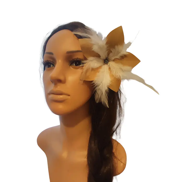 Flor Pandanus 5 petalos Con Perla Y Plumas Para El Cabello 4