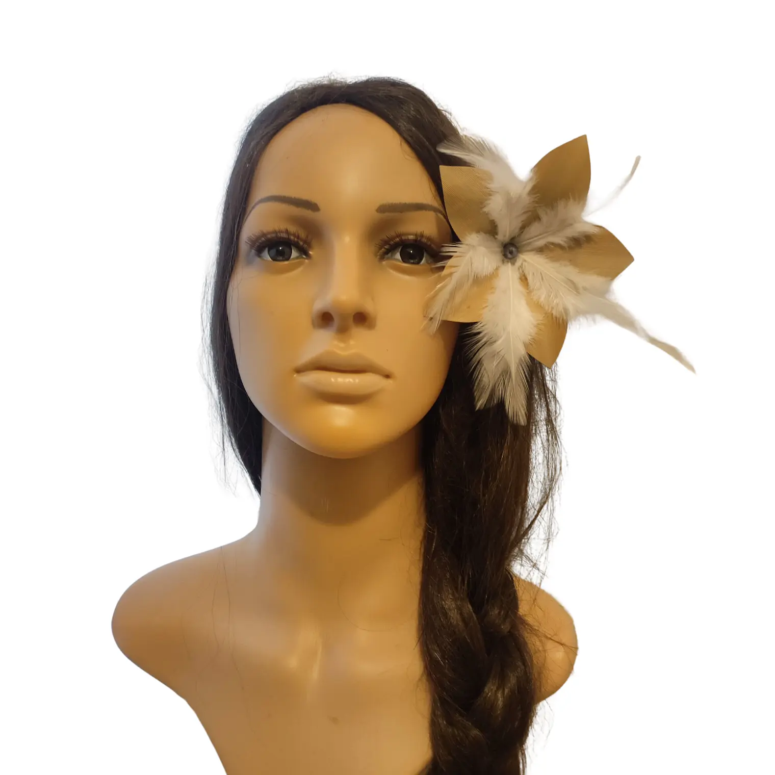 Flor Pandanus 5 petalos Con Perla Y Plumas Para El Cabello 5