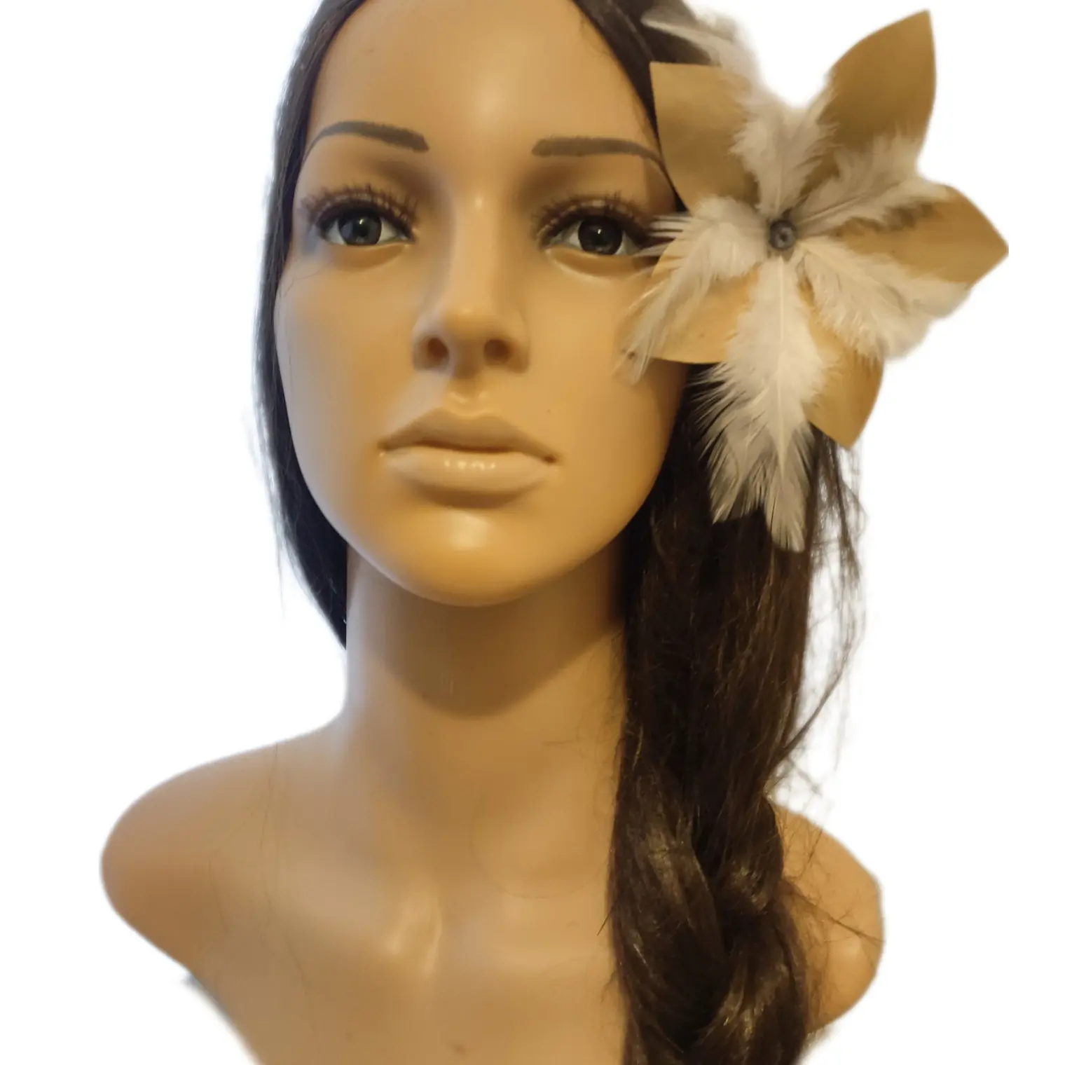 Flor Pandanus 5 petalos Con Perla Y Plumas Para El Cabello 8